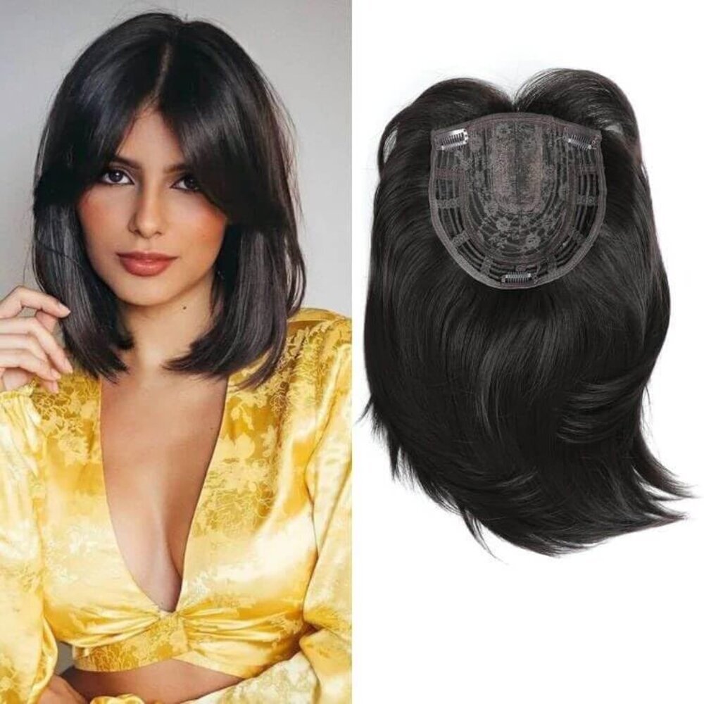 Hair Topper Synthetic 12 Inch Layered Thinning Hair Women's with Bangs